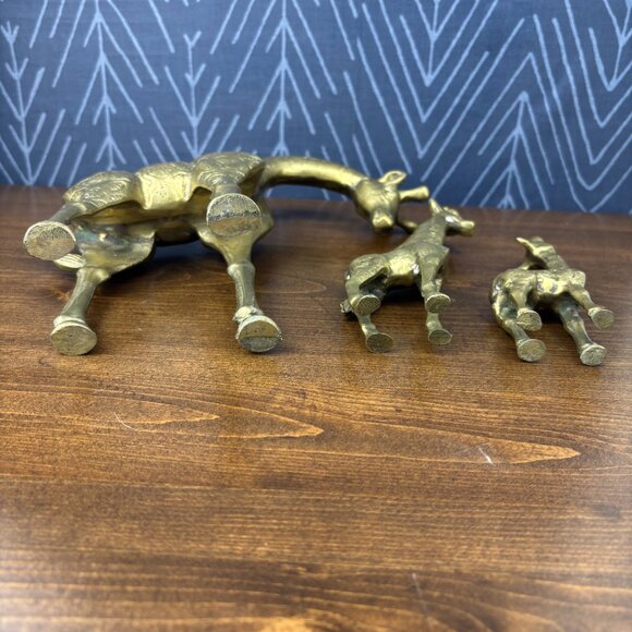 Vintage Brass Giraffe Family Trio MCM Animal Figurines Hollywood Regency Brass - Picture 6 of 13